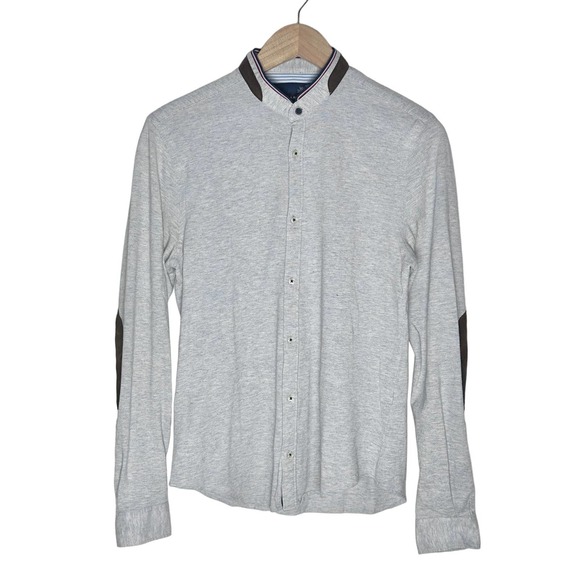 Zara | Men | Gray Relaxed Fit Elbow Patch Button Up LS Shirt | Size Small - Picture 1 of 11